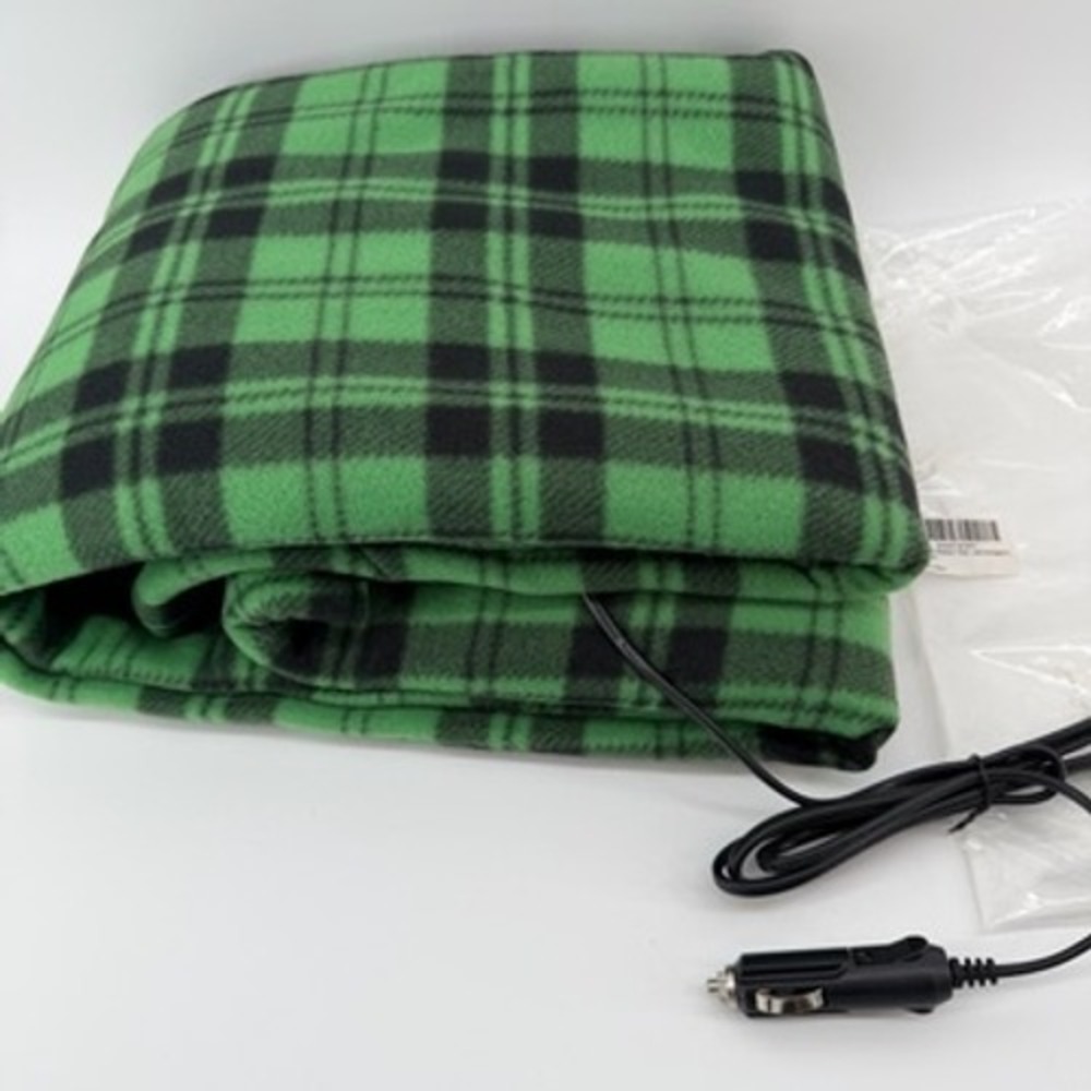 Unbranded Electric Car Blanket 12V Heated Fleece Travel Throw Green Black‎ Plaid